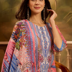 Stylum Women's Pink Printed Muslin Straight Pakistani Kurta Pant Dupatta Set (KPDPINKPATNA)