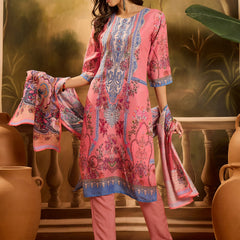 Stylum Women's Pink Printed Muslin Straight Pakistani Kurta Pant Dupatta Set (KPDPINKPATNA)