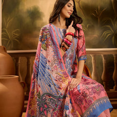 Stylum Women's Pink Printed Muslin Straight Pakistani Kurta Pant Dupatta Set (KPDPINKPATNA)