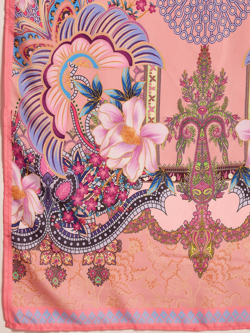 Stylum Women's Pink Printed Muslin Straight Pakistani Kurta Pant Dupatta Set (KPDPINKPATNA)