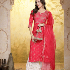 Stylum Women's Printed & Embroidered Rayon Straight Kurta Pant & Dupatta Set (KPDPINKRAJVI)