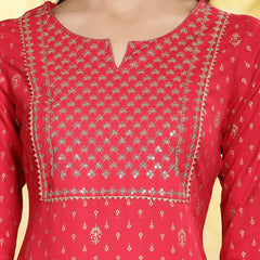 Stylum Women's Printed & Embroidered Rayon Straight Kurta Pant & Dupatta Set (KPDPINKRAJVI)