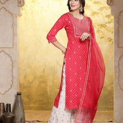 Stylum Women's Printed & Embroidered Rayon Straight Kurta Pant & Dupatta Set (KPDPINKRAJVI)