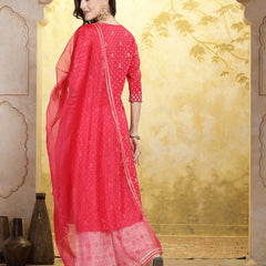 Stylum Women's Printed & Embroidered Rayon Straight Kurta Pant & Dupatta Set (KPDPINKRAJVI)
