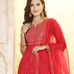 Stylum Women's Printed & Embroidered Rayon Straight Kurta Pant & Dupatta Set (KPDPINKRAJVI)