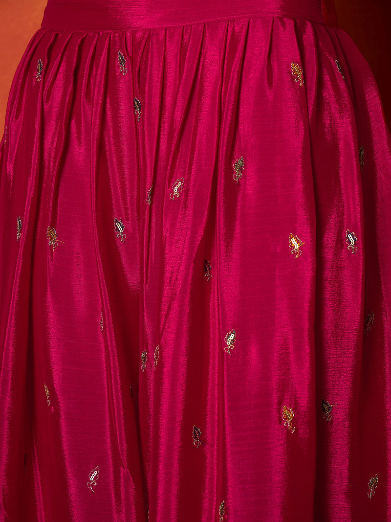 Stylum Women's Pink Solid & Embroidered Silk Blend Straight Kurti Palazzo With Dupatta (KPDPINKRAKUL)