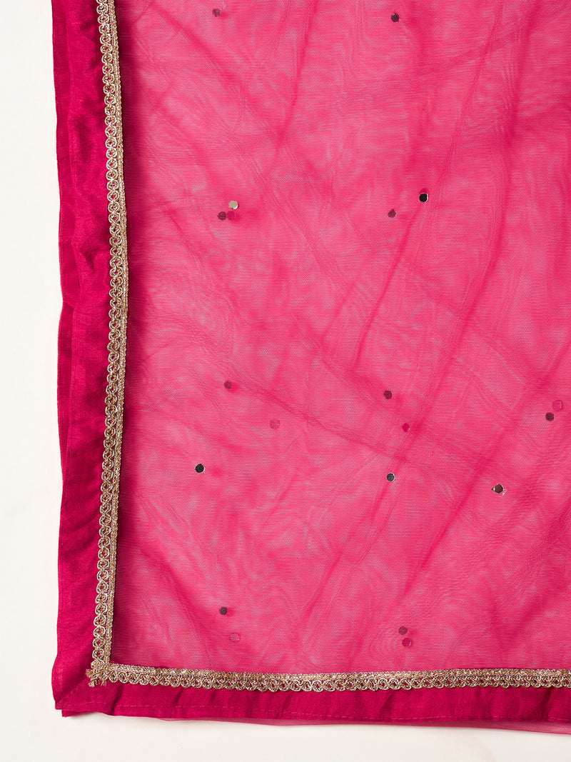 Stylum Women's Pink Solid & Embroidered Silk Blend Straight Kurti Palazzo With Dupatta (KPDPINKRAKUL)
