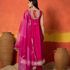 Stylum Women's Pink Solid Rayon Anarkali Kurta Pant Dupatta Set (KPDPINKREVOLT)