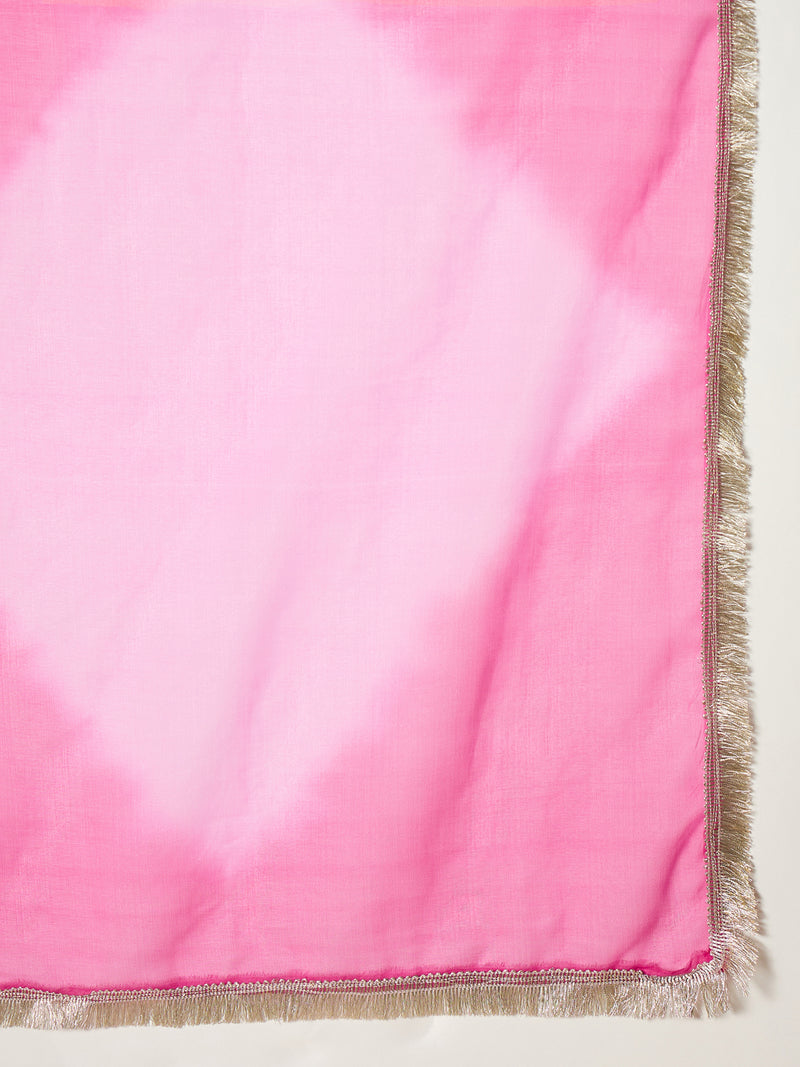 Stylum Women's Pink Solid Rayon Anarkali Kurta Pant Dupatta Set (KPDPINKREVOLT)