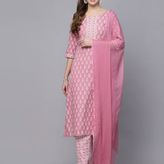 Stylum Women's Floral Printed Rayon Straight Kurta Pant Dupatta Set (KPDPINKSEAL)