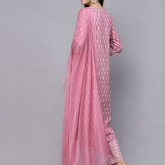 Stylum Women's Floral Printed Rayon Straight Kurta Pant Dupatta Set (KPDPINKSEAL)