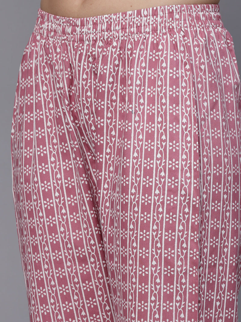 Stylum Women's Floral Printed Rayon Straight Kurta Pant Dupatta Set (KPDPINKSEAL)