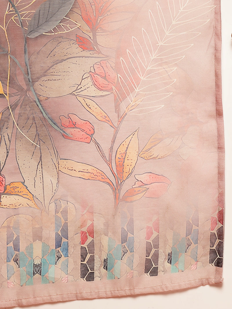 Stylum Women's Pink Floral Printed Chanderi Silk Straight Kurta Pant Dupatta Set (KPDPINKTORIL)