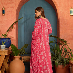 Stylum Women's Pink Floral Printed Cotton Straight Kurta Pant Dupatta Set (KPDPINKWOLT)