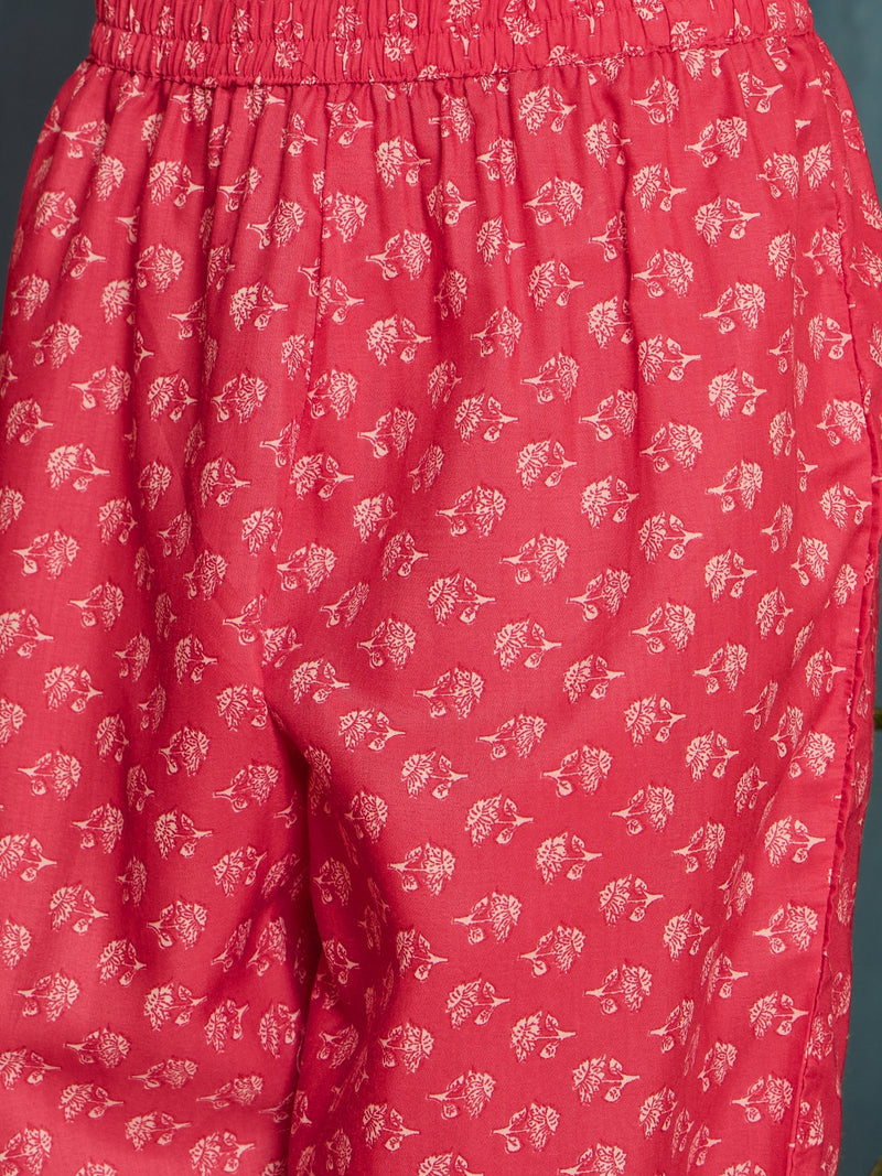 Stylum Women's Pink Floral Printed Cotton Straight Kurta Pant Dupatta Set (KPDPINKWOLT)