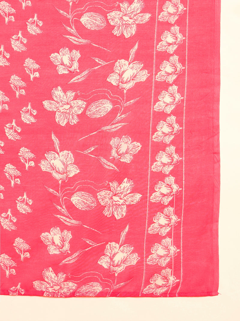 Stylum Women's Pink Floral Printed Cotton Straight Kurta Pant Dupatta Set (KPDPINKWOLT)