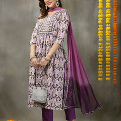 Stylum Women's Printed & Embroidered Rayon Naira Cut Kurta Pant Dupatta Set (KPDPRPLHEART)