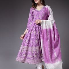 Stylum Women's Floral Printed Rayon Anarkali Kurta Pant Dupatta Set (KPDPRPLNUBRA)