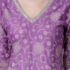 Stylum Women's Floral Printed Rayon Anarkali Kurta Pant Dupatta Set (KPDPRPLNUBRA)