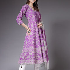 Stylum Women's Floral Printed Rayon Anarkali Kurta Pant Dupatta Set (KPDPRPLNUBRA)