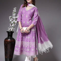 Stylum Women's Floral Printed Rayon Anarkali Kurta Pant Dupatta Set (KPDPRPLNUBRA)
