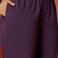 Stylum Women's Purple Solid & Embroidered Pure Cotton A-Line Kurta Pant Dupatta Set (KPDPURPLEDUGGAL)
