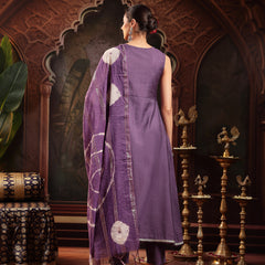 Stylum Women's Purple Solid & Embroidered Silk Blend A-Line Kurta Pant Dupatta Set (KPDPURPLEFABLE)