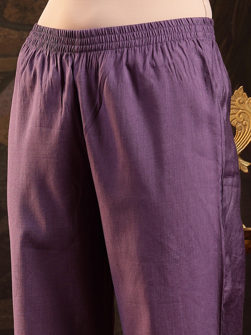 Stylum Women's Purple Solid & Embroidered Silk Blend A-Line Kurta Pant Dupatta Set (KPDPURPLEFABLE)