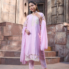 Stylum Women's Purple Solid & Embroidered Silk Straight Kurta Pant Dupatta Set (KPDPURPLEGALA)