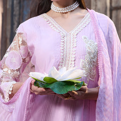 Stylum Women's Purple Solid & Embroidered Silk Straight Kurta Pant Dupatta Set (KPDPURPLEGALA)