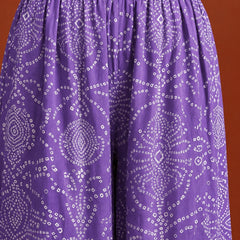 Stylum Women's Purple Bandhej Printed & Embroidered Rayon Straight Short Kurti Palazzo Dupatta Set (KPDPURPLEGOKU)