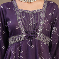Stylum Women's Purple Ethnic Printed Cotton Blend Anarkali Kurta Pant Dupatta Set (KPDPURPLEKOSAR)