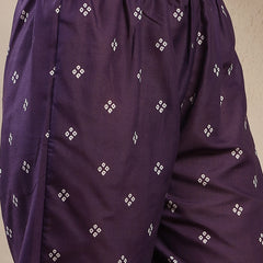 Stylum Women's Purple Ethnic Printed Cotton Blend Anarkali Kurta Pant Dupatta Set (KPDPURPLEKOSAR)