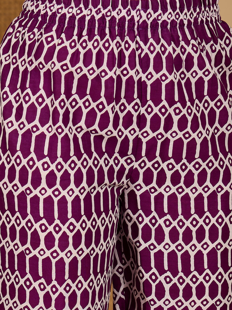 Stylum Women's Purple Floral Printed Cotton Anarkali Kurta Pant Dupatta Set (KPDPURPLEMANI)