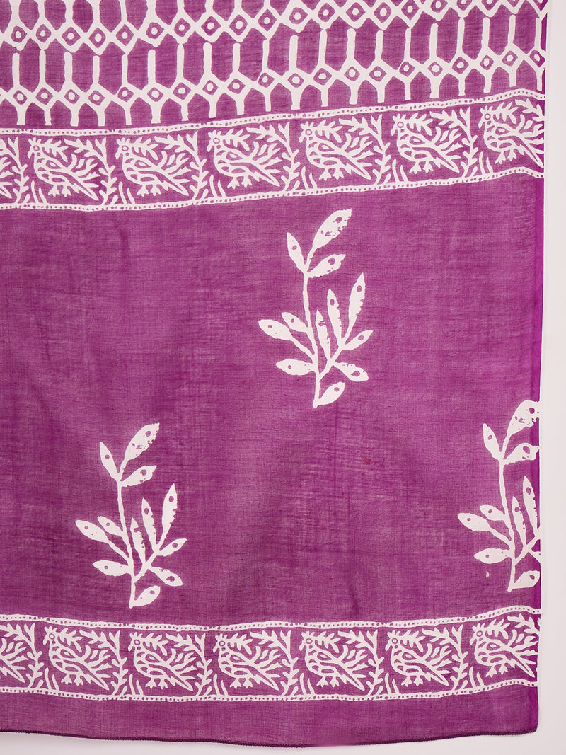 Stylum Women's Purple Floral Printed Cotton Anarkali Kurta Pant Dupatta Set (KPDPURPLEMANI)