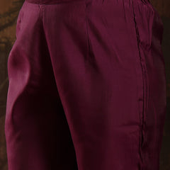 Stylum Women's Purple Solid & Embroidered Silk Blend Straight Kurta Pant Dupatta Set (KPDPURPLEMUNGA)