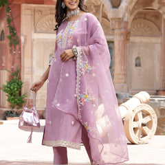 Stylum Women's Purple Embroidered Silk Blend Straight Kurta Pant Dupatta Set (KPDPURPLEPALKI)