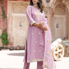 Stylum Women's Purple Embroidered Silk Blend Straight Kurta Pant Dupatta Set (KPDPURPLEPALKI)
