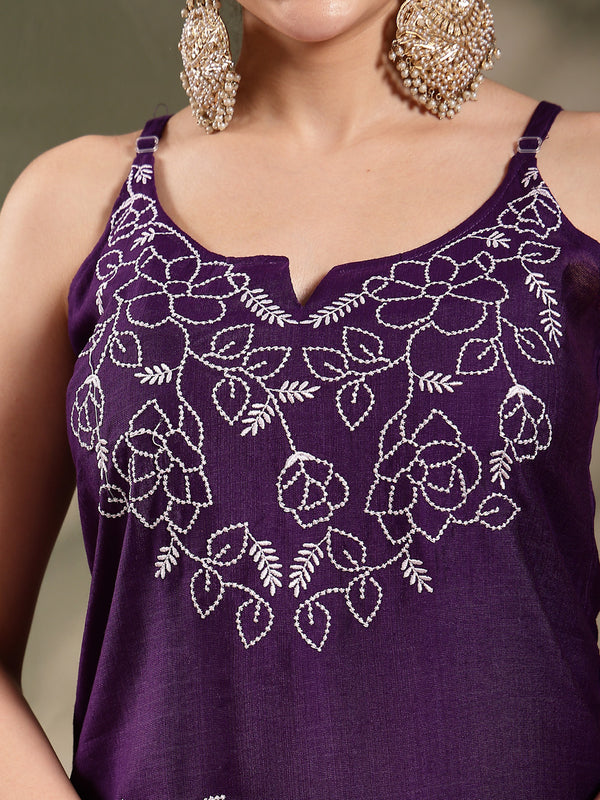 Stylum Women's Purple Solid & Embroidered Organza Straight Kurta Pant Dupatta Set (KPDPURPLEPARINDA)