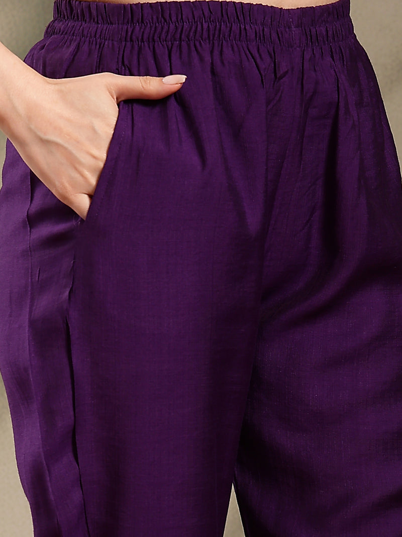 Stylum Women's Purple Solid & Embroidered Organza Straight Kurta Pant Dupatta Set (KPDPURPLEPARINDA)