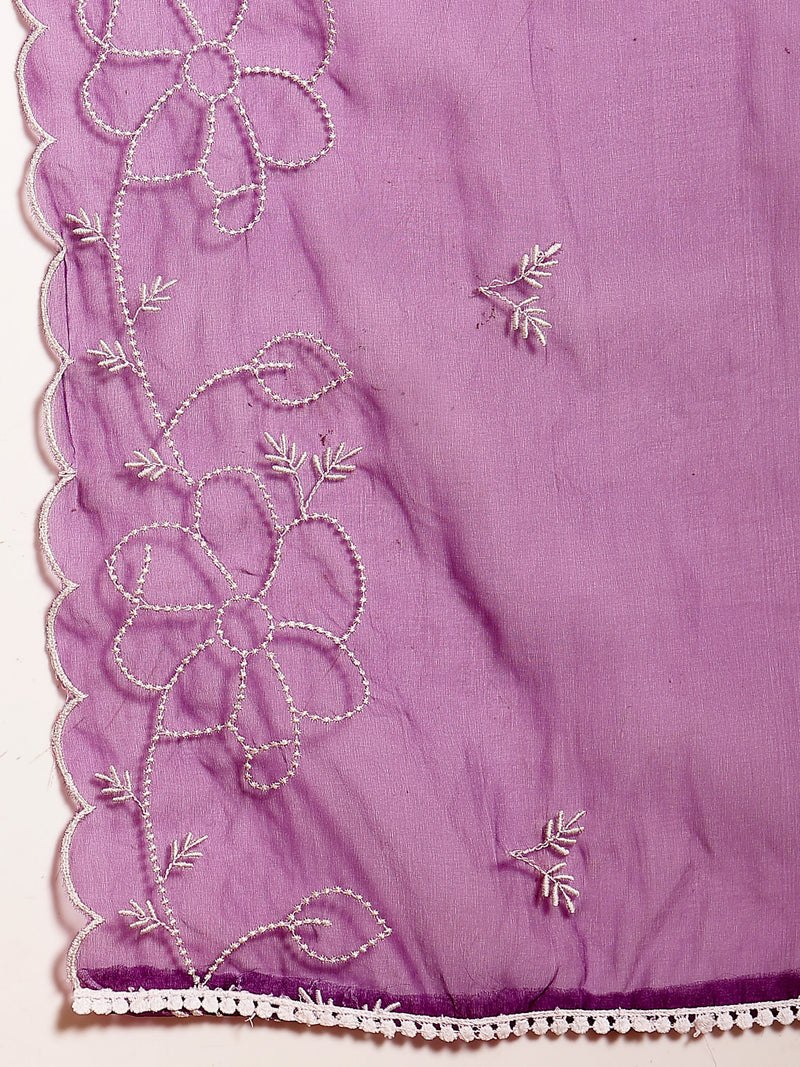 Stylum Women's Purple Solid & Embroidered Organza Straight Kurta Pant Dupatta Set (KPDPURPLEPARINDA)