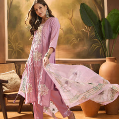 Stylum Women's Purple Solid & Embroidered Chinon Silk Straight Kurta Pant Dupatta Set (KPDPURPLEPRANZA)