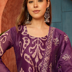 Stylum Women's Purple Ikkat Printed Chanderi Straight Kurta Pant Dupatta Set (KPDPURPLEROCHAK)