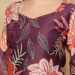 Stylum Women's Purple Floral Printed Chanderi Silk Straight Kurta Pant Dupatta Set (KPDPURPLERUHANI)