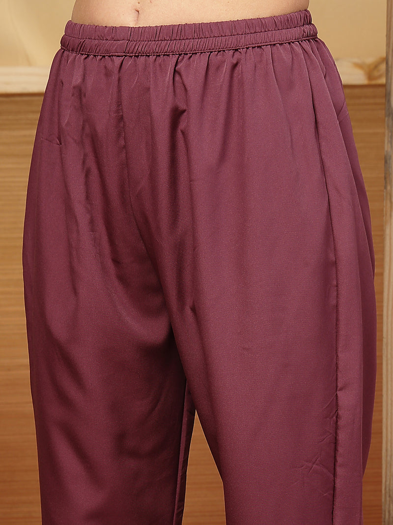 Stylum Women's Purple Floral Printed Chanderi Silk Straight Kurta Pant Dupatta Set (KPDPURPLERUHANI)