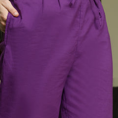 Stylum Women's Purple Solid & Embroidered A-Line Cotton Kurta Pant Dupatta Set (KPDPURPLESUMUR)