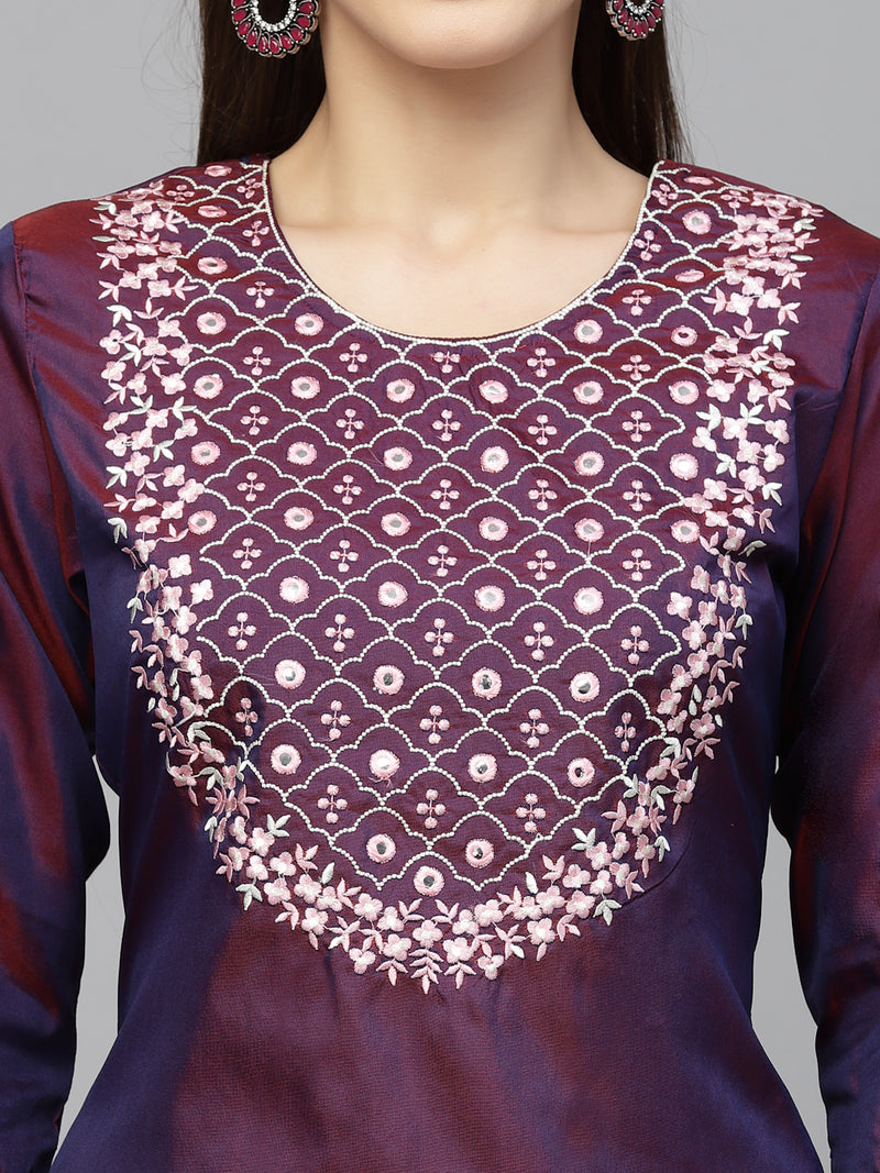 Purple Art Silk Kurta Pant Dupatta Set