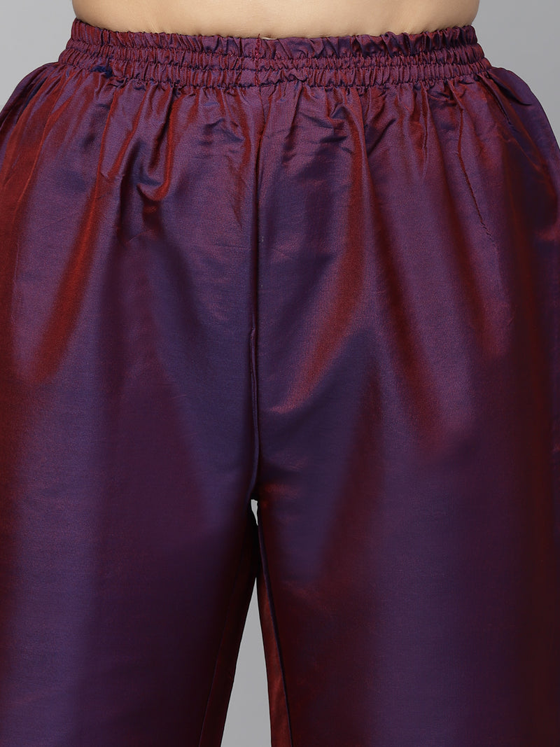 Stylum Women's Embroidered Art Silk Kurta Pant Dupatta Set (KPDPURPLETAFETA)