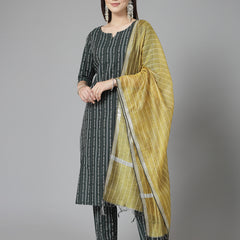 Green Cotton Blend Straight Kurta Set