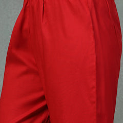 Stylum Women's Red Solid Rayon Tiered Kurta Pant Dupatta Set (KPDREDBAR)